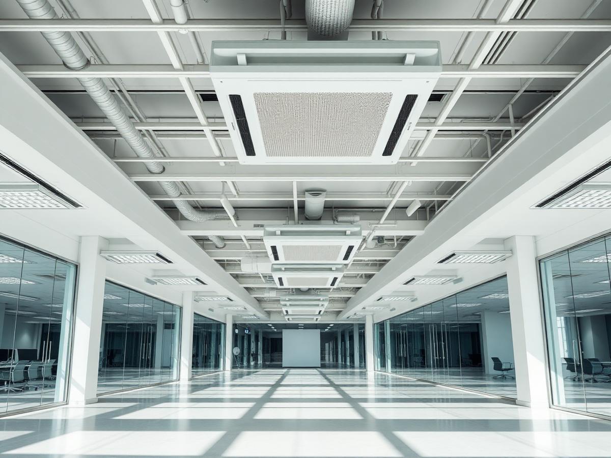 Ceiling cassette air conditioning in a modern commercial office space