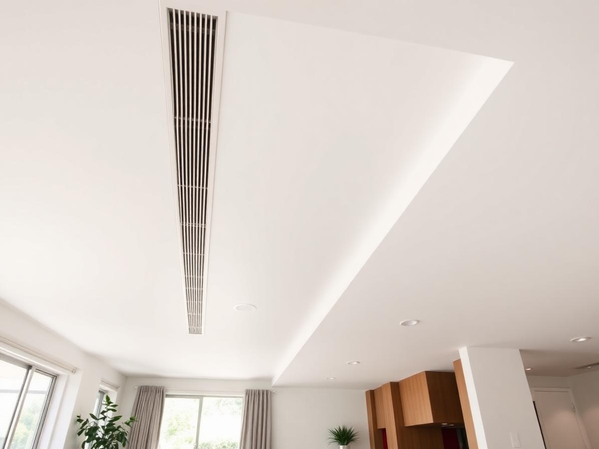 Discreet white ducted air conditioning vent in the ceiling of a modern Australian home
