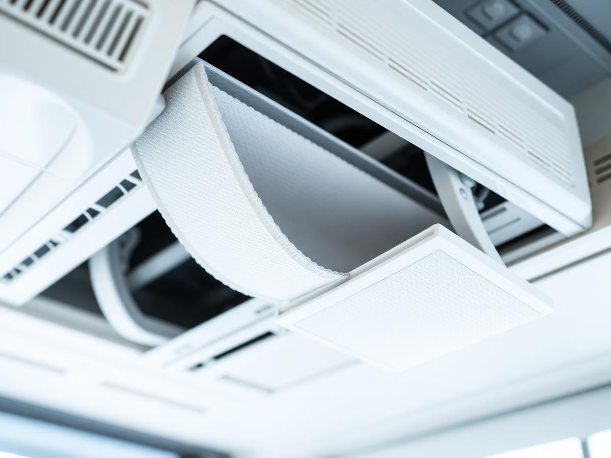 Air conditioning indoor unit with filters removed for cleaning and servicing